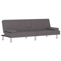 vidaXL Sofa Bed with Cup Holders Grey Faux Leather