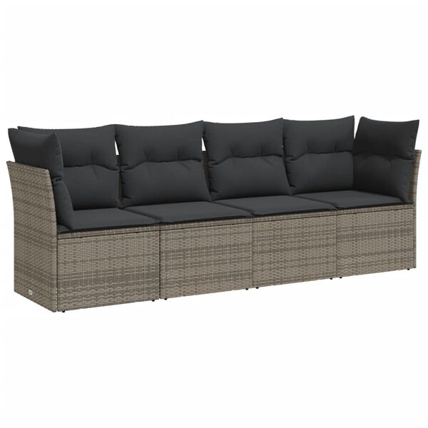 vidaXL 4 Piece Garden Sofa Set with Cushions Grey Poly Rattan