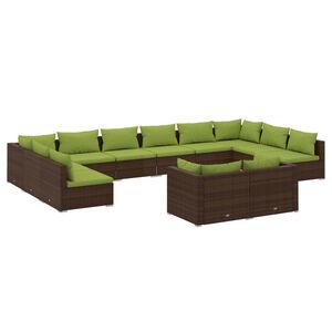 vidaXL 12 Piece Garden Lounge Set with Cushions Brown Poly Rattan