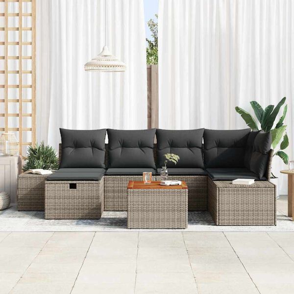 vidaXL Garden Sofa Set with Cushion 7 pcs Grey Poly rattan