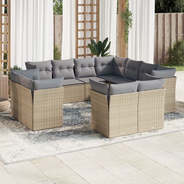 vidaXL 11 Piece Garden Sofa Set with Cushions Beige Poly Rattan