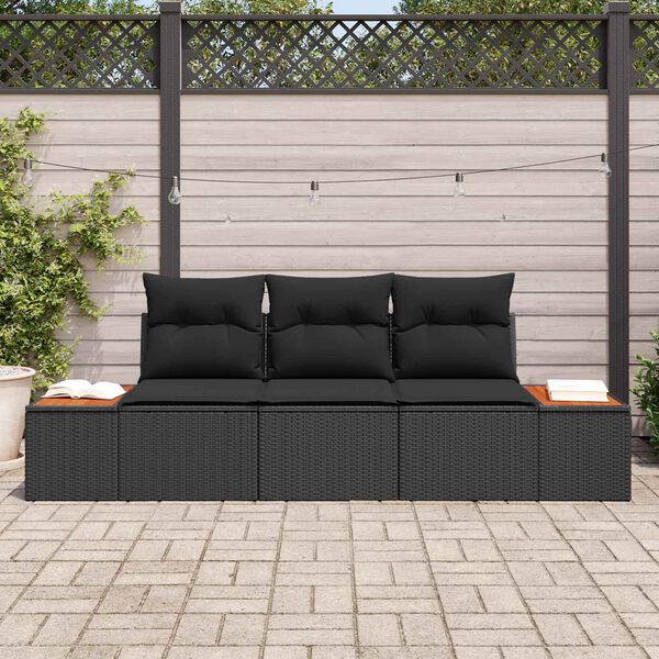 vidaXL Garden Sofa Set with Cushion 3 pcs Black Poly rattan