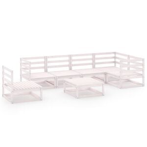 vidaXL 7 Piece Garden Lounge Set White Solid Wood Pine