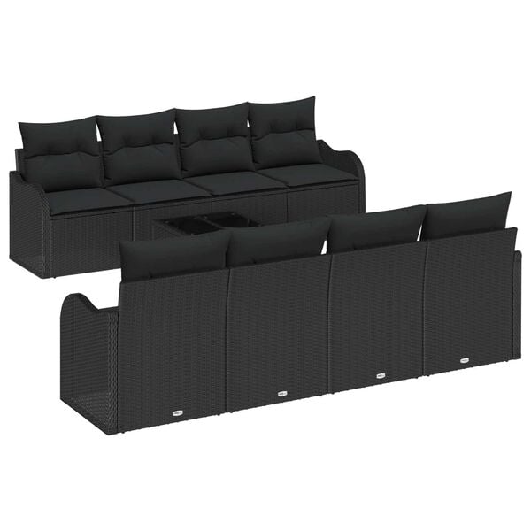 vidaXL Garden Sofa Set 9 pcs Black Poly Rattan and Steel and Glass