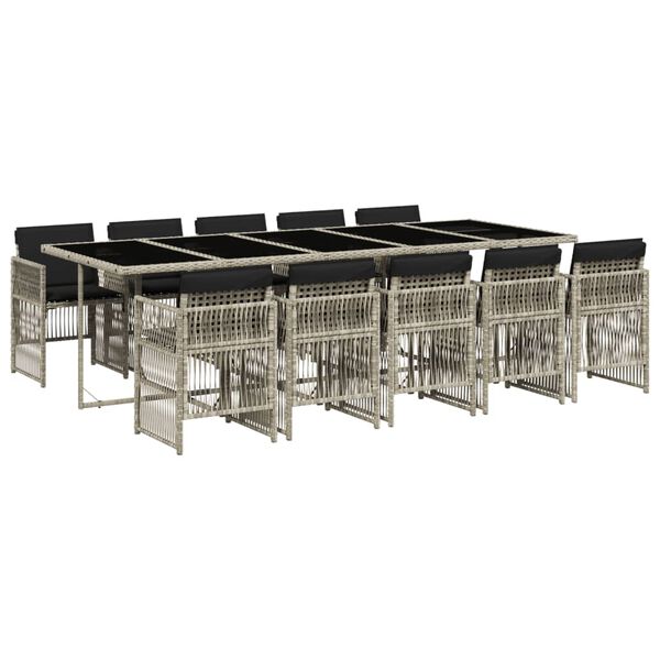 vidaXL 11 Piece Garden Dining Set with Cushions Light Grey Poly Rattan