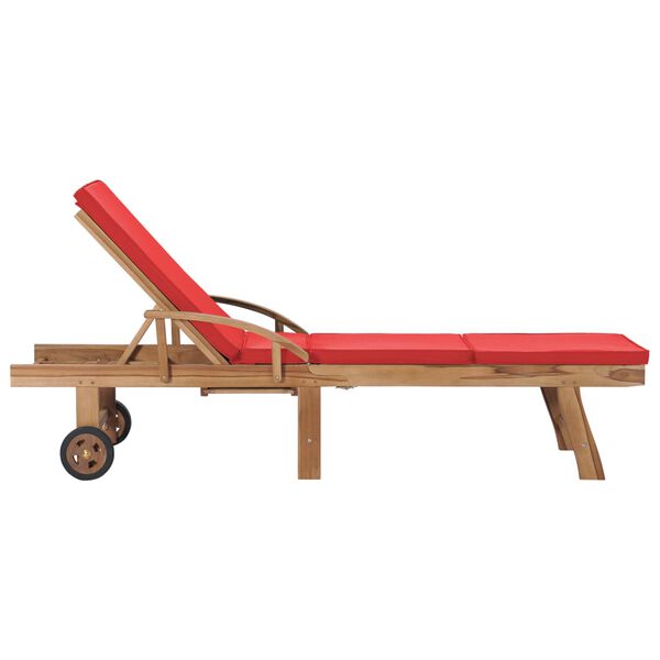 vidaXL Sun Loungers with Cushions 2 pcs Solid Teak Wood Red