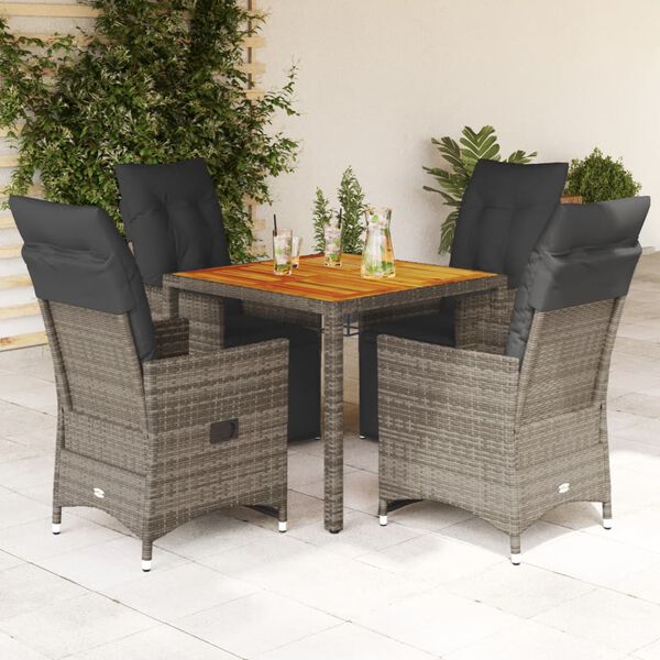 vidaXL 5 Piece Garden Bistro Set with Cushions Grey Poly Rattan