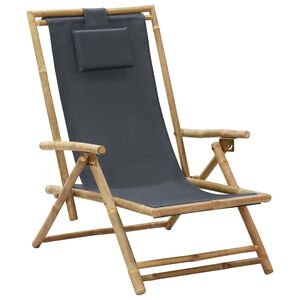 vidaXL Reclining Folding Chair Dark Grey Bamboo and Fabric