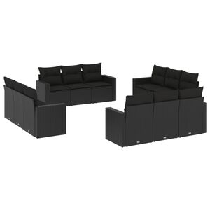 vidaXL 12 Piece Garden Sofa Set with Cushions Black Poly Rattan