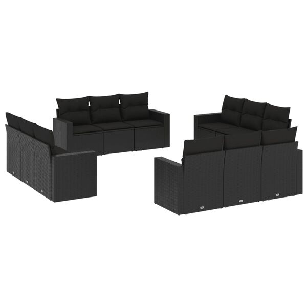 vidaXL 12 Piece Garden Sofa Set with Cushions Black Poly Rattan