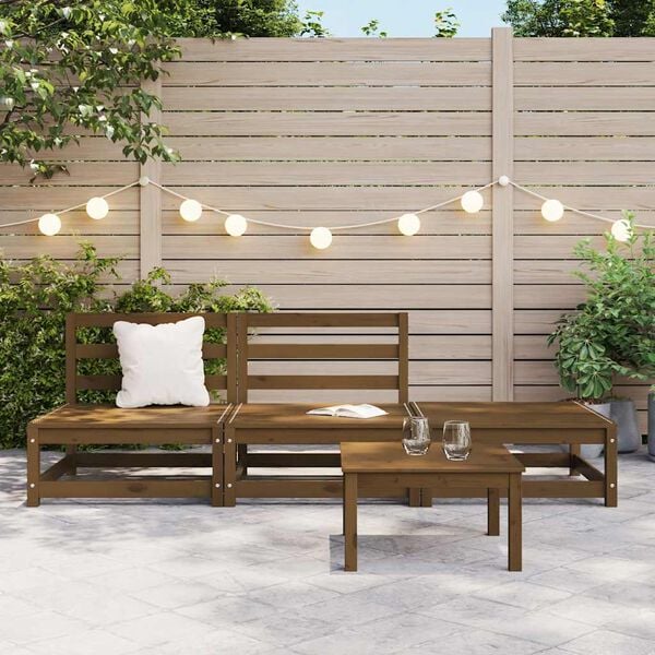vidaXL 3 Piece Garden Lounge Set Honey Brown Solid Pinewood