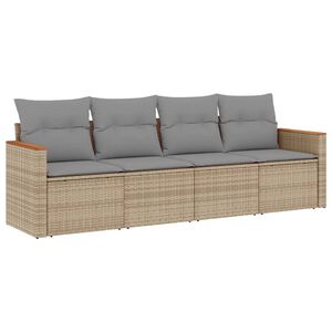 vidaXL 4 Piece Garden Sofa Set with Cushions Beige Poly Rattan