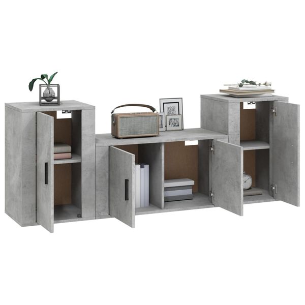 vidaXL 3 Piece TV Cabinet Set Concrete Grey Engineered Wood