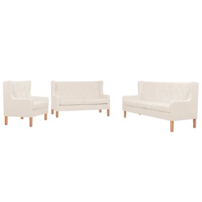 vidaXL Sofa Set 3 Pieces Fabric Cream White