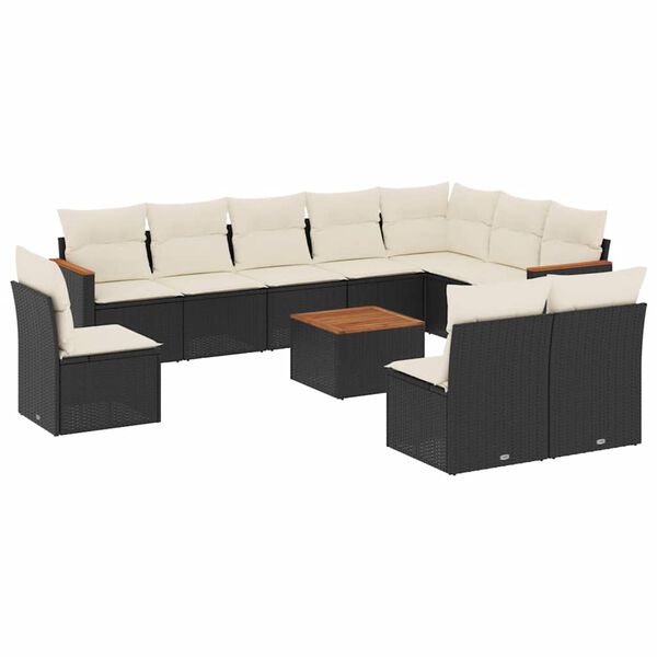 vidaXL 11 Piece Garden Sofa Set with Cushions Black Poly Rattan