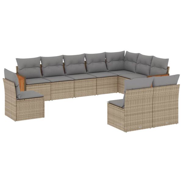 vidaXL 10 Piece Garden Sofa Set with Cushions Beige Poly Rattan