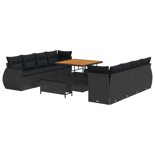 vidaXL Garden Sofa Set with Storage 11 pcs Black Poly rattan