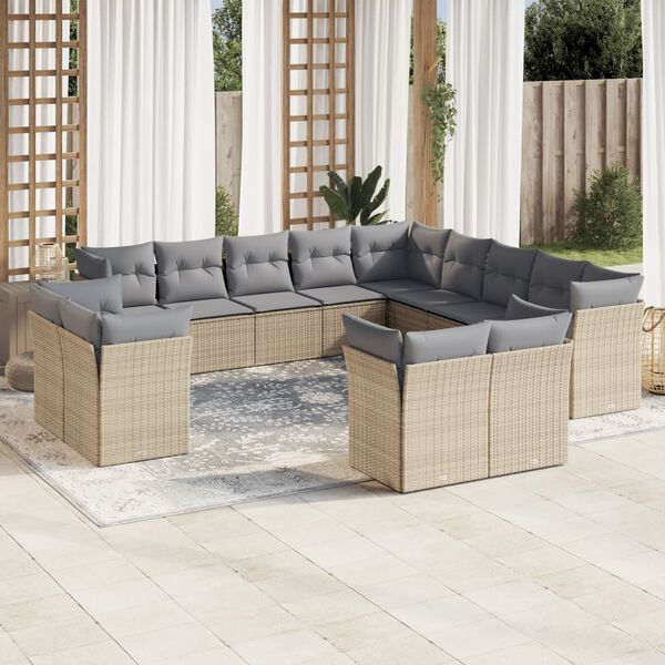 vidaXL 13 Piece Garden Sofa Set with Cushions Beige Poly Rattan