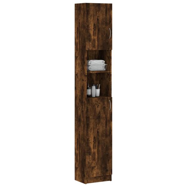 vidaXL Bathroom Cabinet Smoked Oak 32x25.5x190 cm Engineered Wood