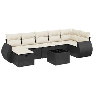 vidaXL 7 Piece Garden Sofa Set with Cushions Black Poly Rattan