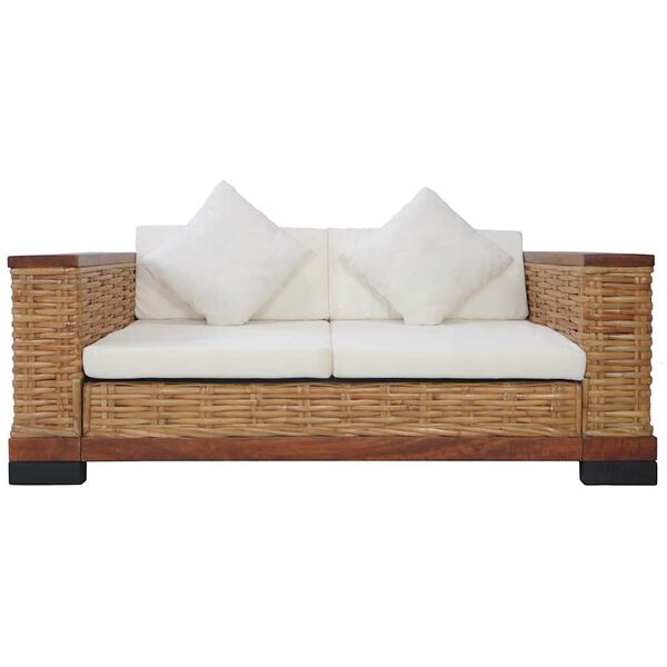 vidaXL 2 Piece Sofa Set with Cushions Brown Natural Rattan