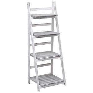 vidaXL Plant Stand | White frame with grey shelves | Paulownia wood | Medium