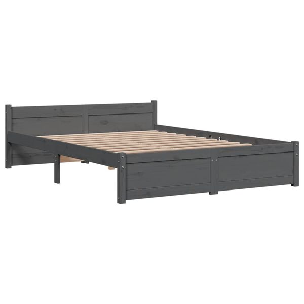 vidaXL Bed Frame without Mattress Grey Solid Wood 135x190 cm Double Double