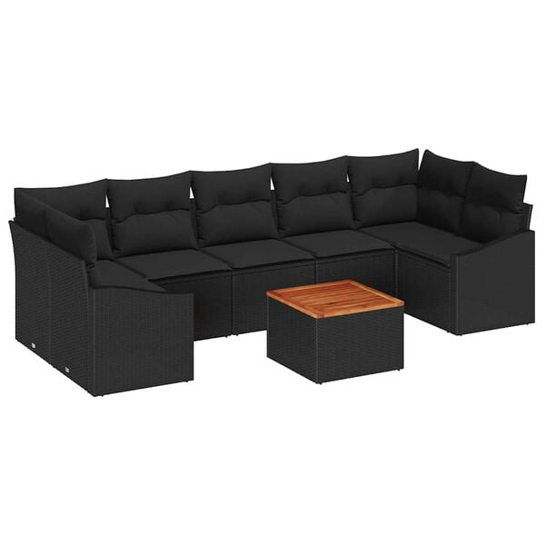 vidaXL Garden Sofa Set with Cushion 8 pcs Black Poly Rattan