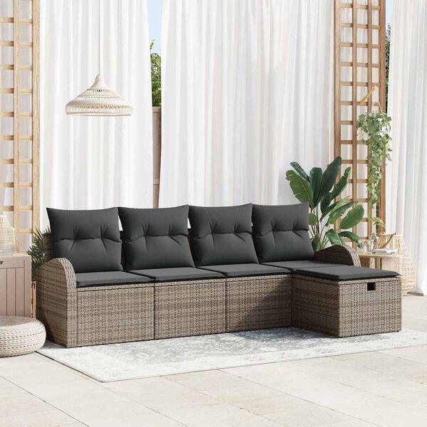 vidaXL Garden Sofa Set with Cushion 5 pcs Grey Poly rattan