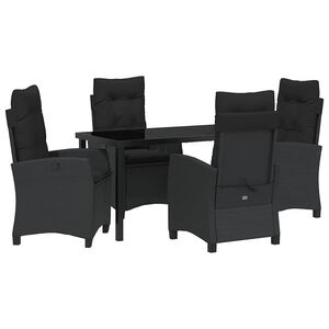 vidaXL Garden Dining Set with Cushion 5 pcs Black Poly Rattan