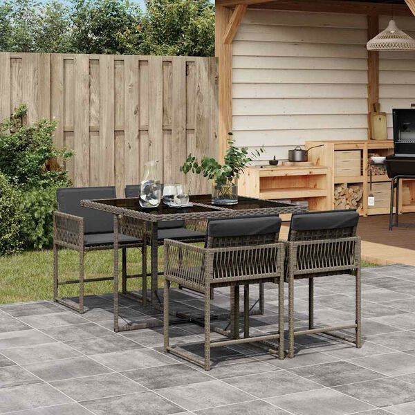 vidaXL 5 Piece Garden Dining Set with Cushions Grey Poly Rattan