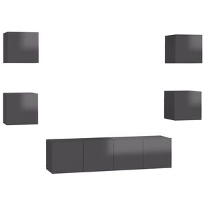 vidaXL 6 Piece TV Cabinet Set High Gloss Grey Engineered Wood