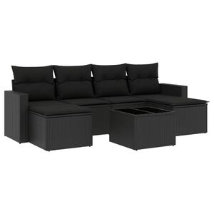 vidaXL 7 Piece Garden Sofa Set with Cushions Black Poly Rattan