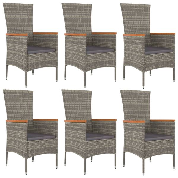 vidaXL 7 Piece Garden Dining Set with Cushions Grey Poly Rattan