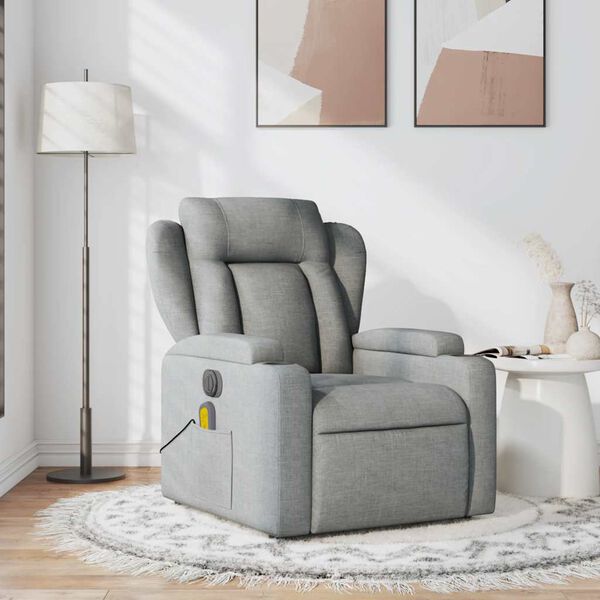 vidaXL Massage Recliner Chair Light Grey Fabric