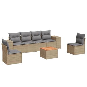 vidaXL 7 Piece Garden Sofa Set with Cushions Beige Poly Rattan