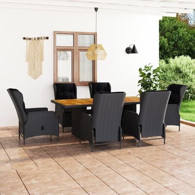 vidaXL 7 Piece Outdoor Dining Set with Cushions Poly Rattan Dark Grey