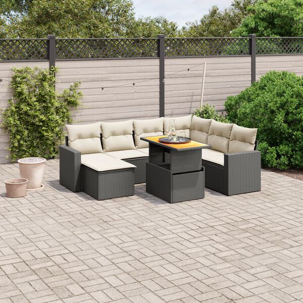 vidaXL 8 Piece Garden Sofa Set with Cushions Black Poly Rattan
