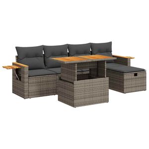 vidaXL 6 Piece Garden Sofa Set with Cushions Grey Poly Rattan