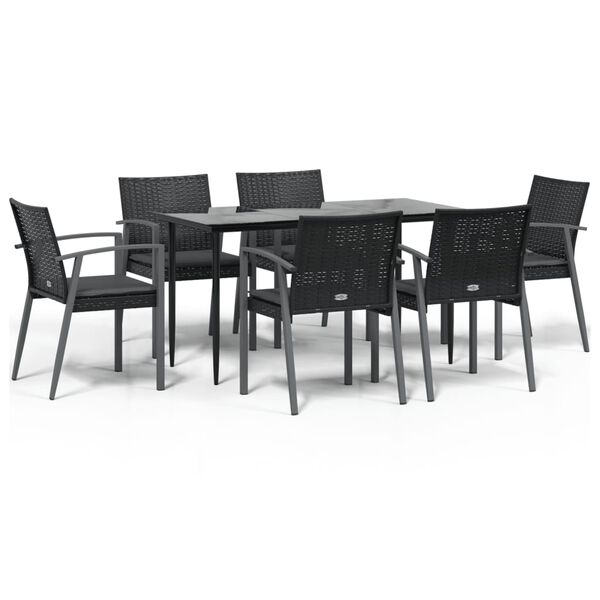 vidaXL 7 Piece Garden Dining Set with Cushions Poly Rattan and Steel