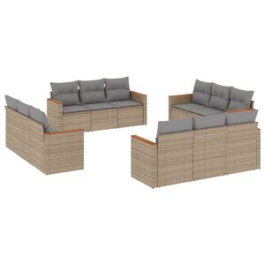 vidaXL 12 Piece Garden Sofa Set with Cushions Beige Poly Rattan