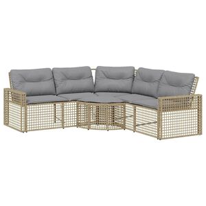 vidaXL Garden Sofa with Cushions&Footstool L-Shaped Beige Poly Rattan