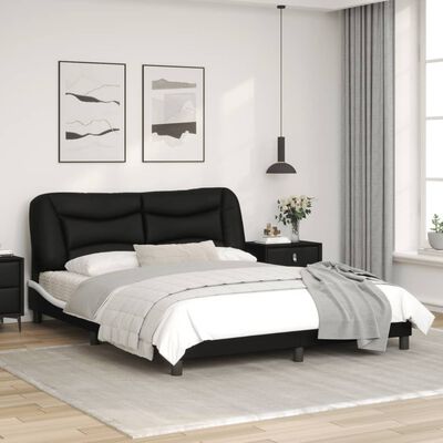 vidaXL Bed Frame with Headboard Black and White 153x203 cm Queen Size Faux Leather