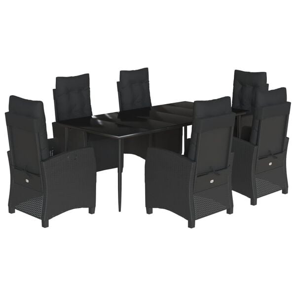 vidaXL 7 Piece Garden Dining Set with Cushions Black Poly Rattan