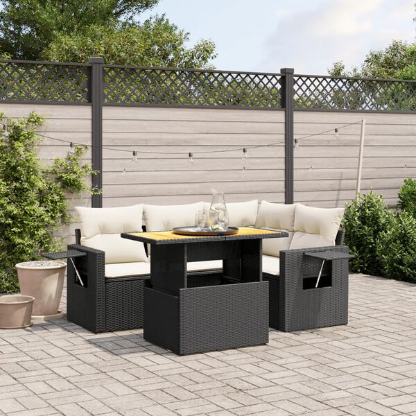vidaXL 5 Piece Garden Sofa Set with Cushions Black Poly Rattan