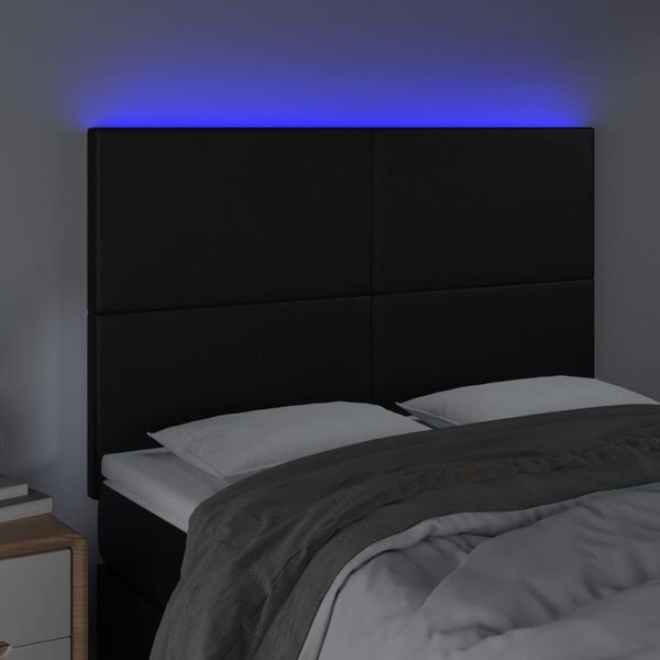 vidaXL LED Headboard Black 144 cm Faux Leather