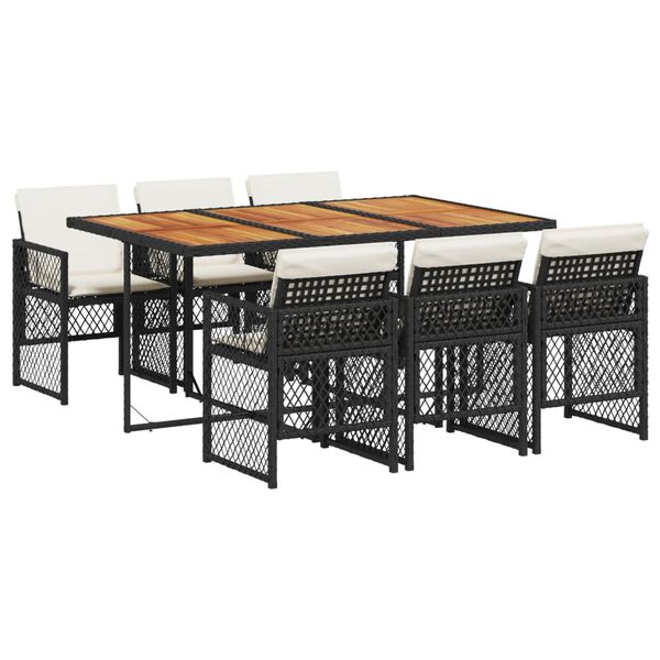 vidaXL 7 Piece Garden Dining Set with Cushions Black Poly Rattan