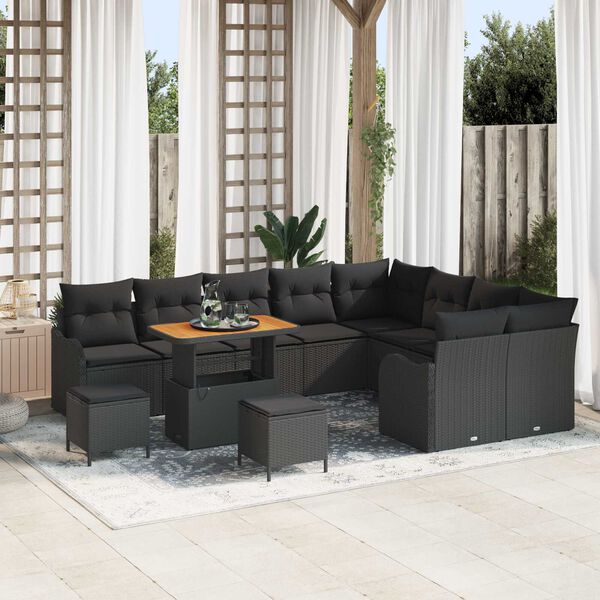 vidaXL Garden Sofa Set with Cushion with Storage 12 pcs Black