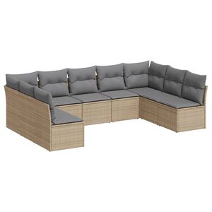 vidaXL 9 Piece Garden Sofa Set with Cushions Beige Poly Rattan