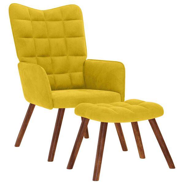 vidaXL Relaxing Chair with Stool Yellow Velvet